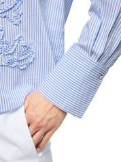 Bluse gestreift mit Blumendetails - 319 - Blau