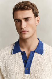 Strickpolopullover aus Leinen-, Seide-, Baumwollmix - 119-CREAMED WHITE - Creme