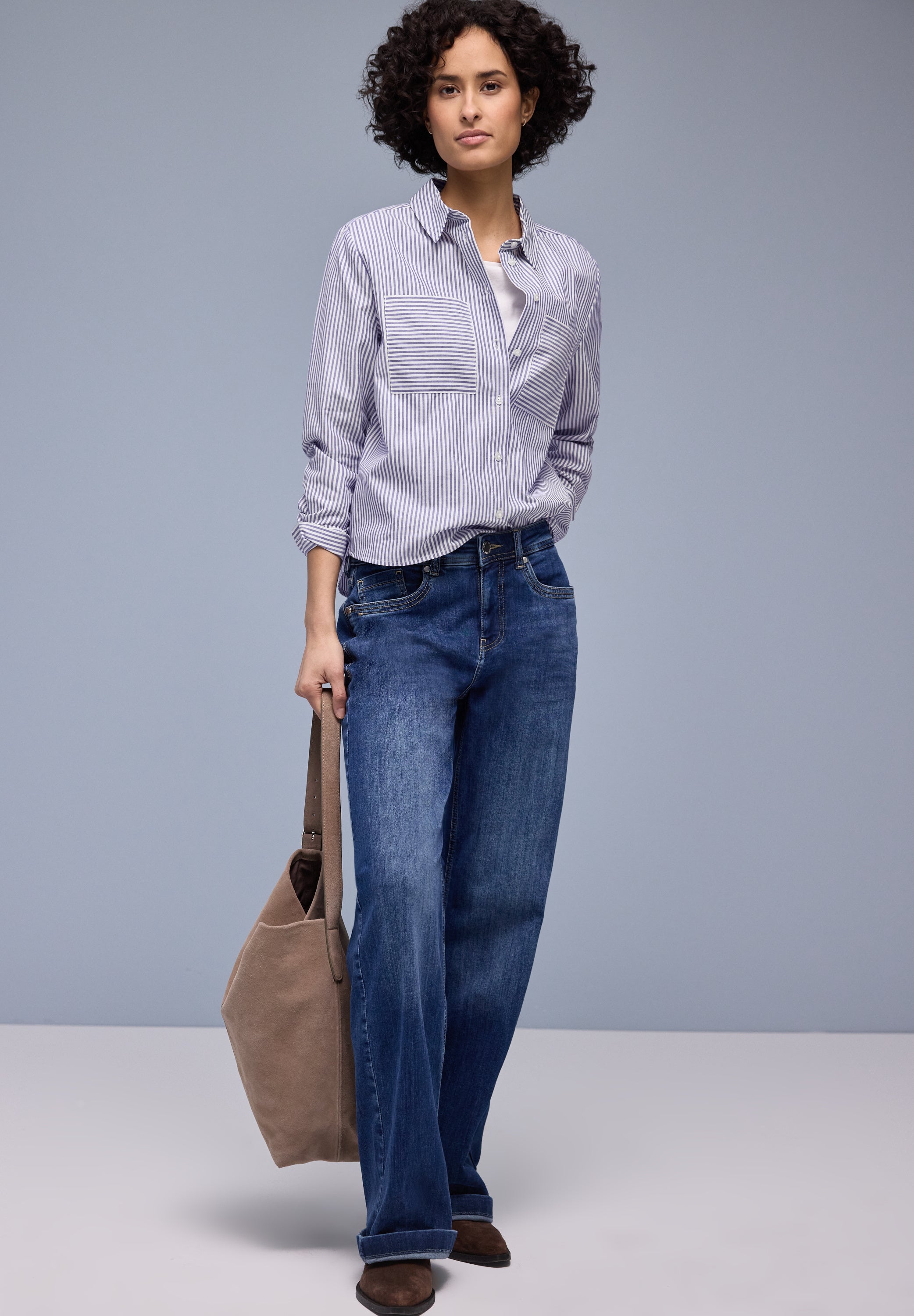 Bluse gestreift aus Baumwolle - 22289-original blue - Blau | Weiß