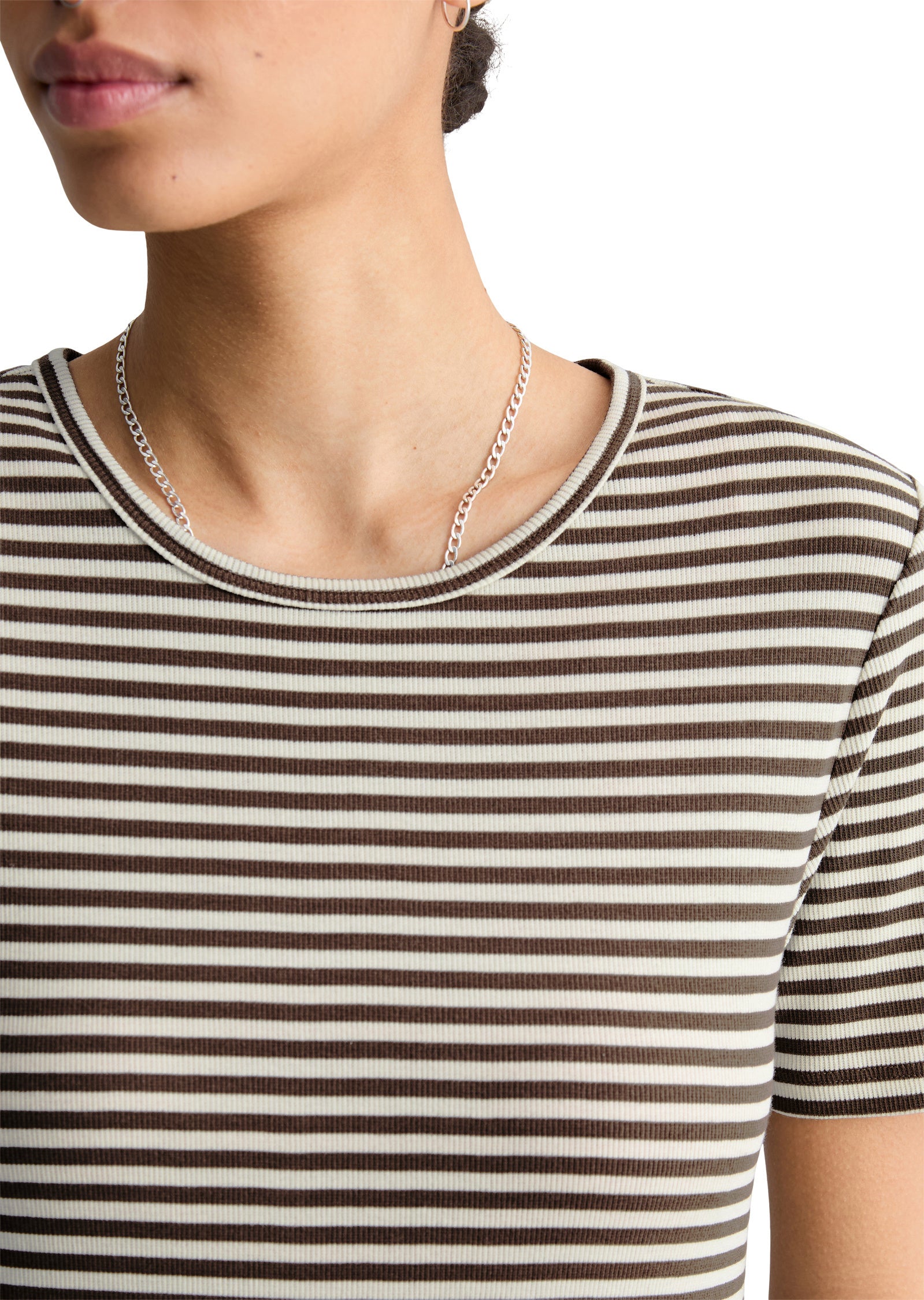T-Shirt Slim Fit - 1543-Dark Brown_Multi_01 - Braun