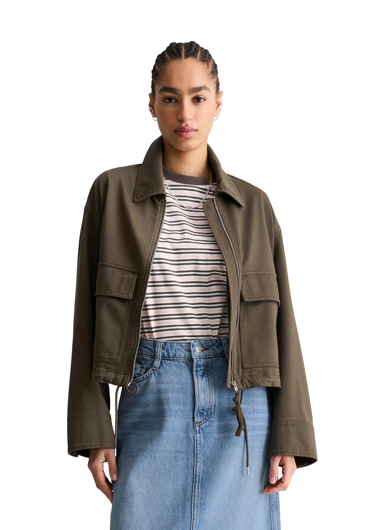 Übergangsjacke cropped aus Baumwollmix - 1386-Hazelnut Brown - Braun