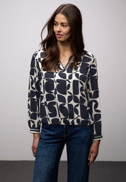 Bluse gemustert aus Viskose - 27502-shadowed navy - Blau