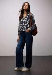 Bluse gemustert aus Viskose - 27502-shadowed navy - Blau