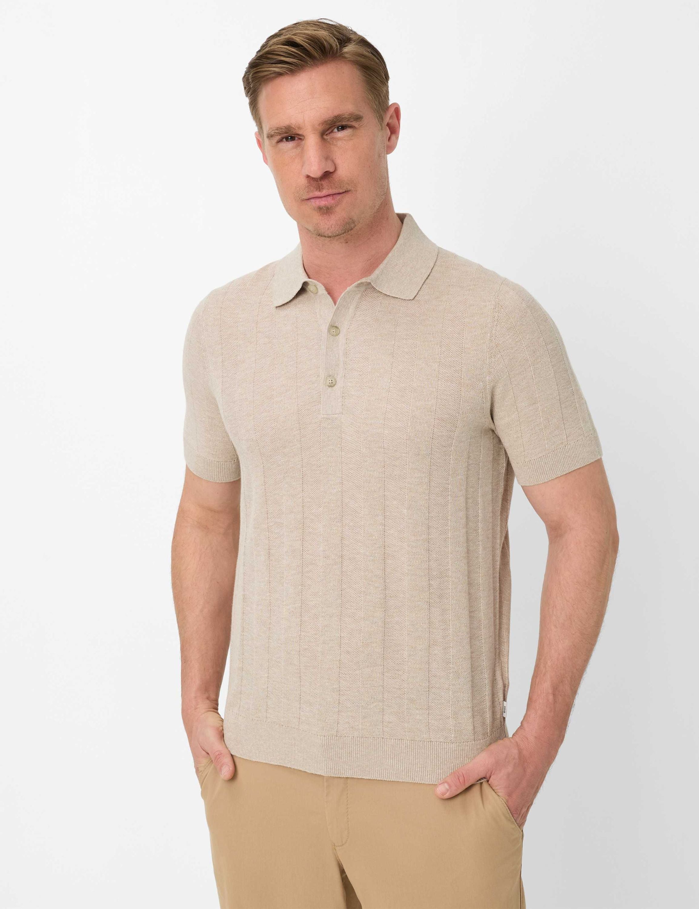 Strickpoloshirt Slim Fit STYLE PASCAL - 57-beach - Creme