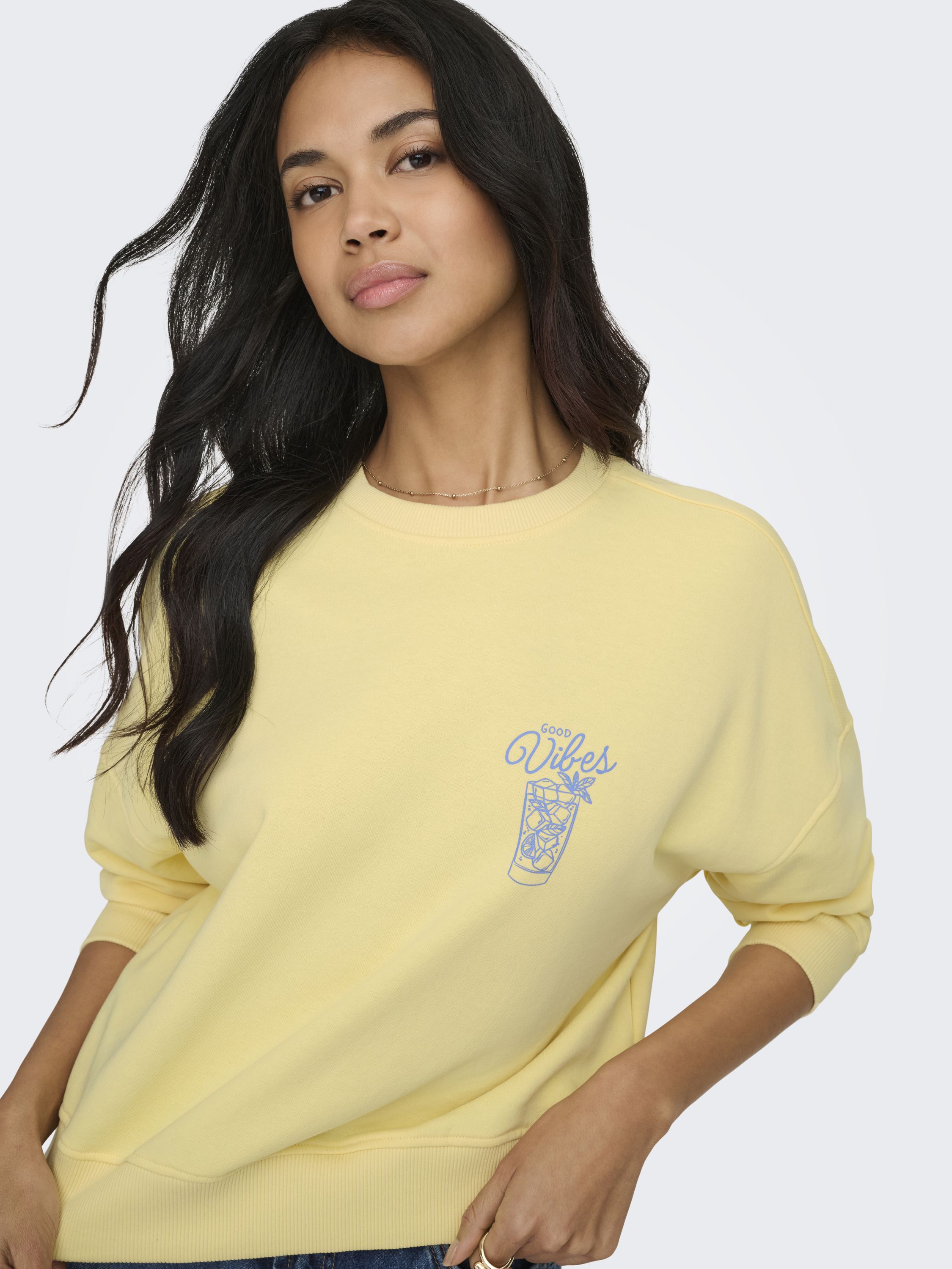 Sweatshirt ONLVIVVIAN aus Baumwollmix - Sunlight/Good vibes - Gelb