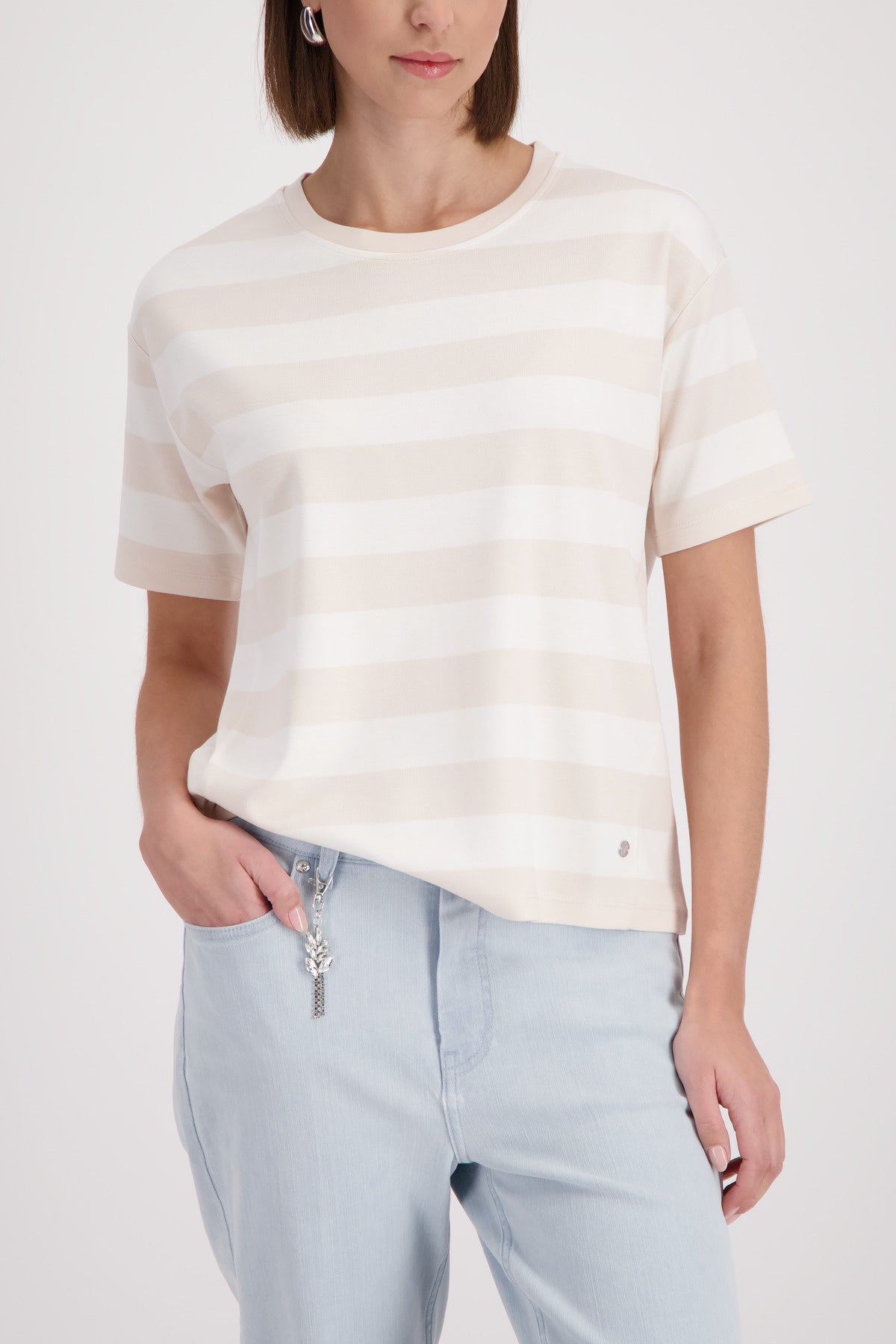 T-Shirt aus Viskosemix - 125 champagne beige ringel - Beige