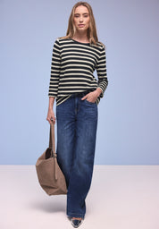 Strickpullover aus Baumwollmix - 27502-shadowed navy - Blau | Weiß