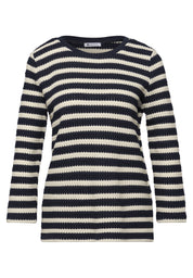 Strickpullover aus Baumwollmix - 27502-shadowed navy - Blau | Weiß