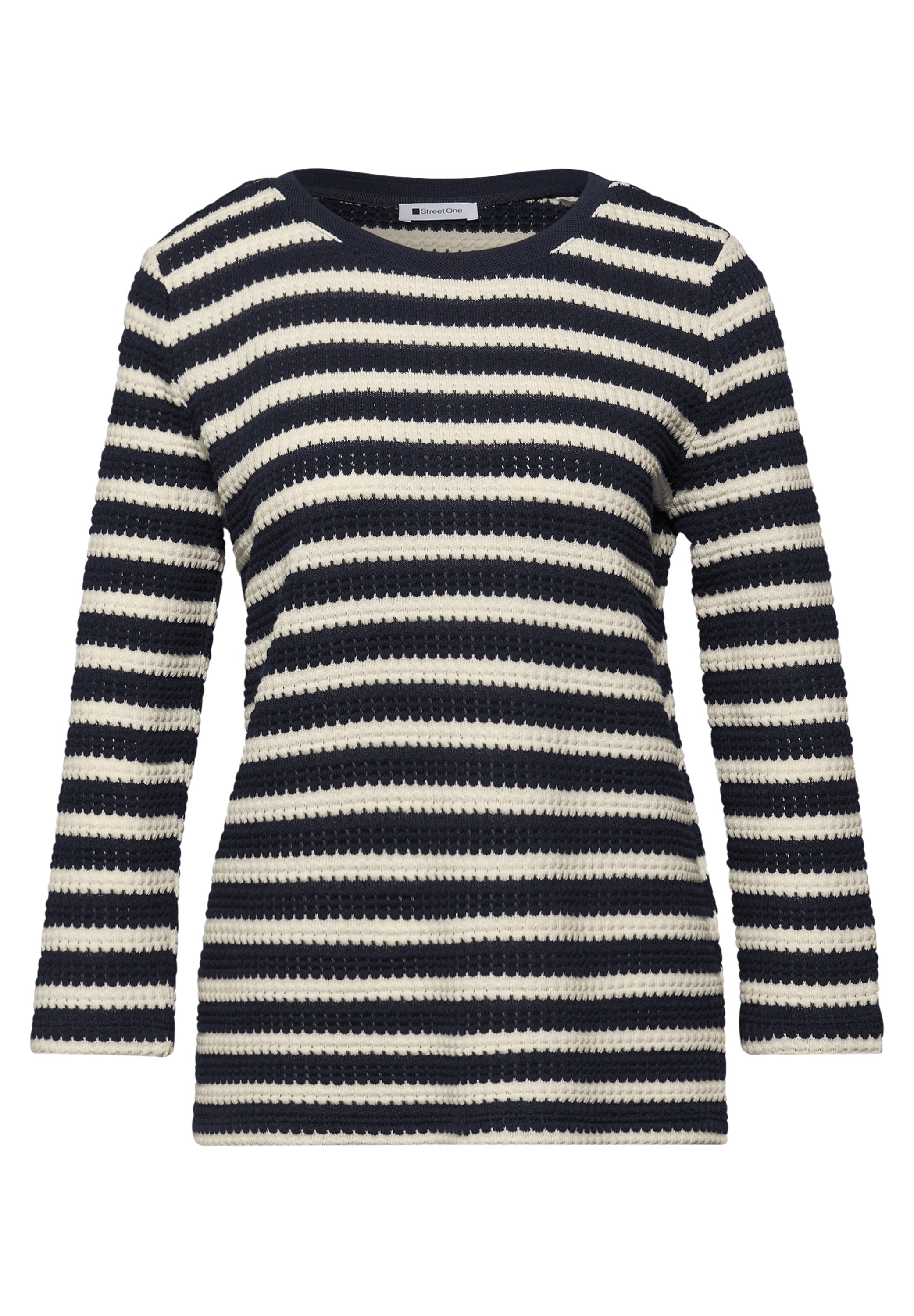 Strickpullover aus Baumwollmix - 27502-shadowed navy - Blau | Weiß