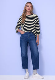 Strickpullover aus Baumwollmix - 27502-shadowed navy - Blau | Weiß