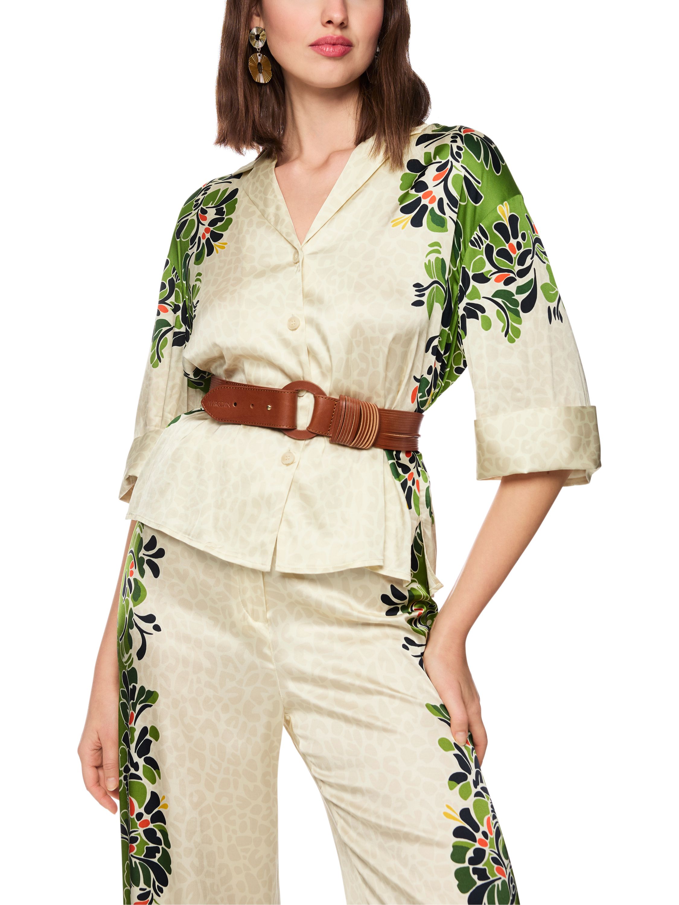 Bluse mit Leo-Hibiskus-Print - 112 - Creme