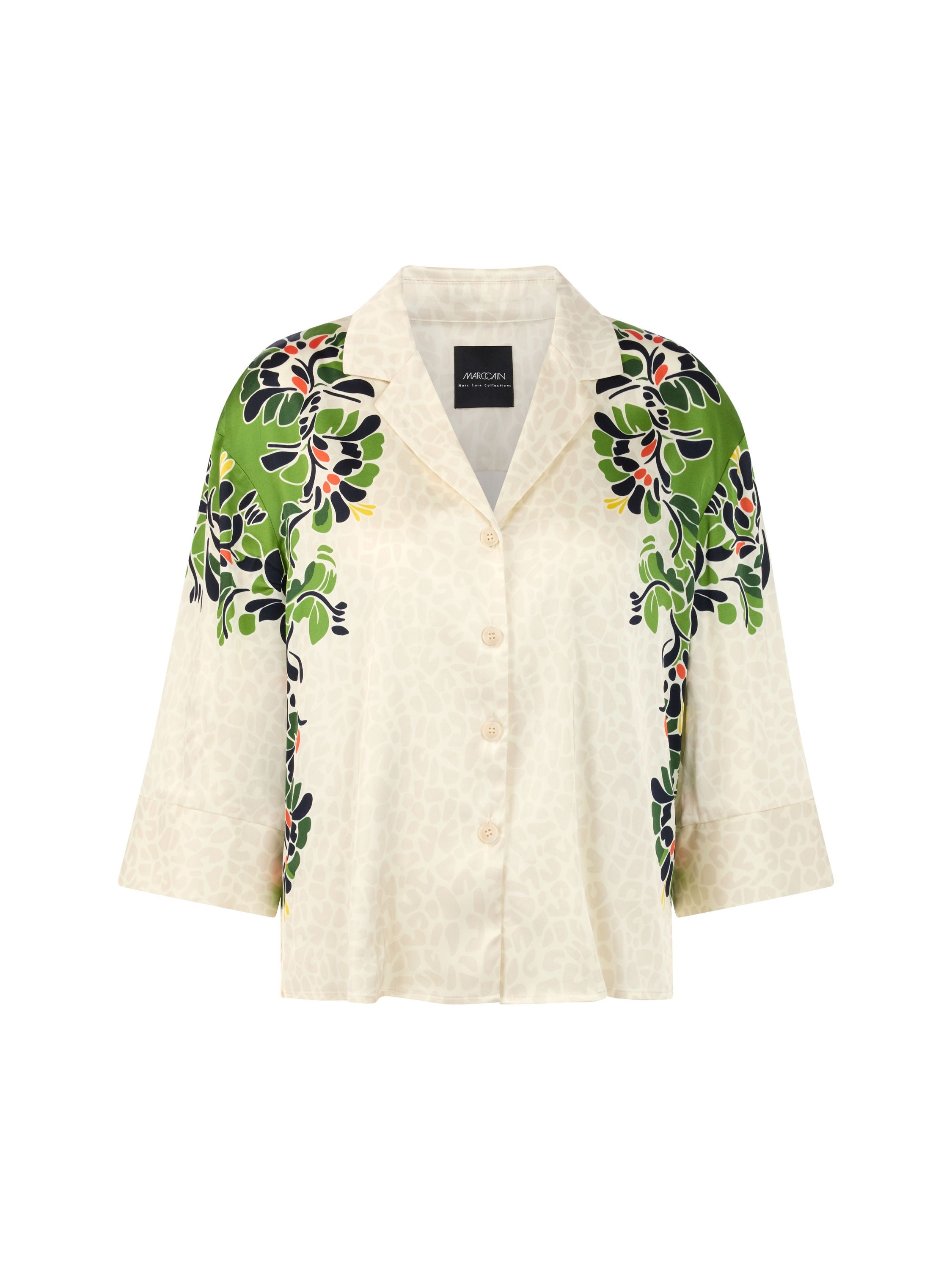 Bluse mit Leo-Hibiskus-Print - 112 - Creme