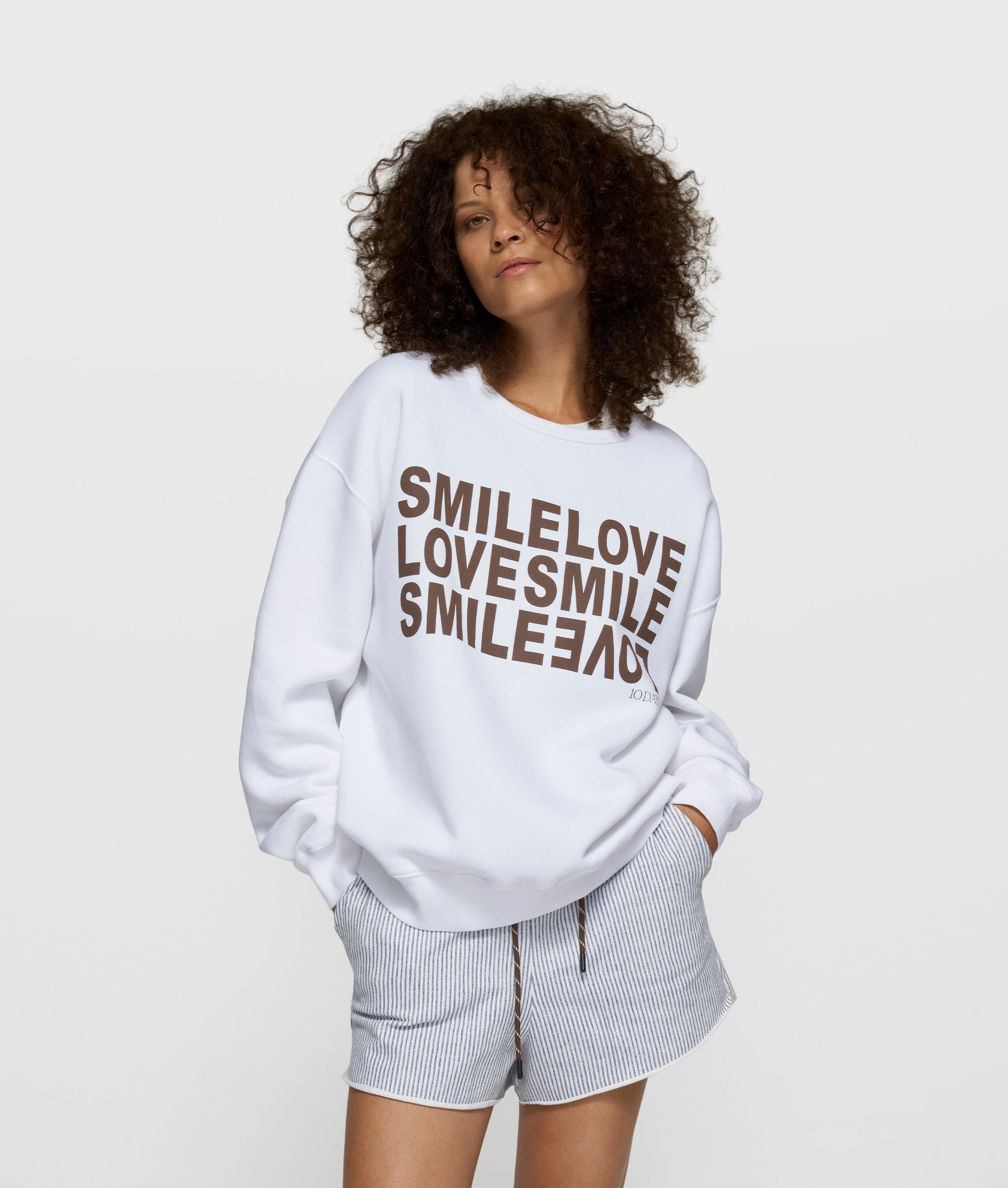 Sweatshirt oversized aus Baumwollmix - 1001-white - Weiß