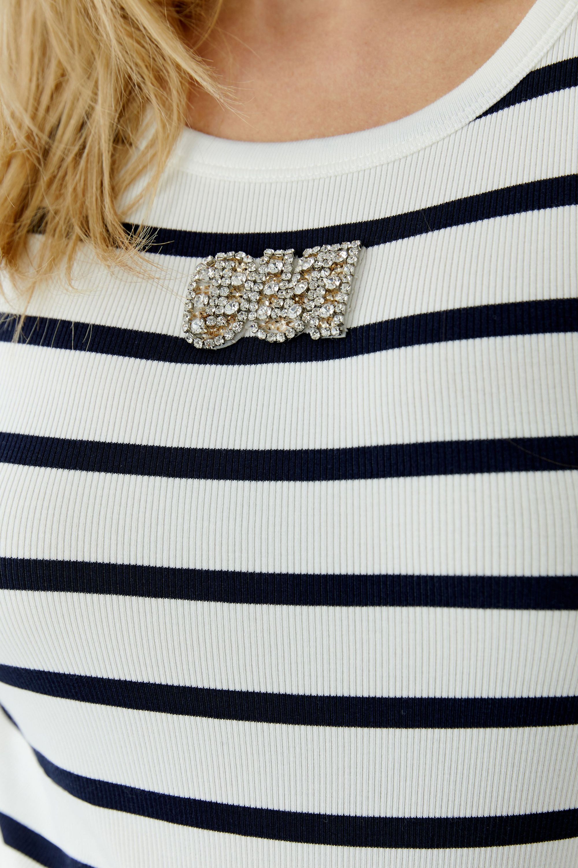 Top Ärmellos mit Rundhalsausschnitt - 0115-offwhite blue - Weiß | Schwarz