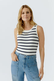 Top Ärmellos mit Rundhalsausschnitt - 0115-offwhite blue - Weiß | Schwarz