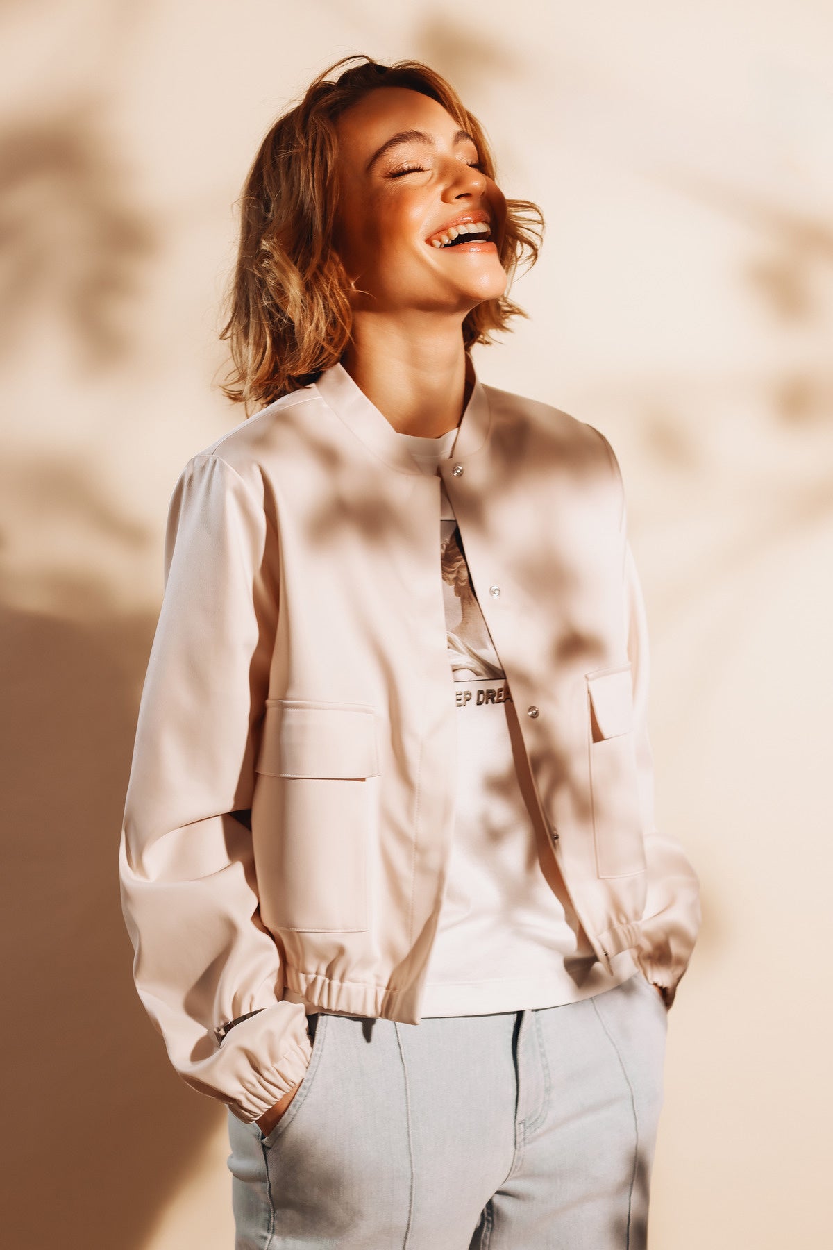 Cargojacke in Satin-Optik - 124 champagne beige - Beige