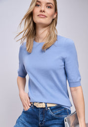 Strickpullover Halbarm Rundhalsausschnitt - 17453-bonnet blue - Blau