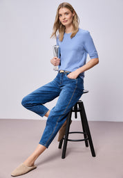 Strickpullover Halbarm Rundhalsausschnitt - 17453-bonnet blue - Blau