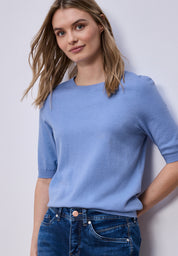 Strickpullover Halbarm Rundhalsausschnitt - 17453-bonnet blue - Blau