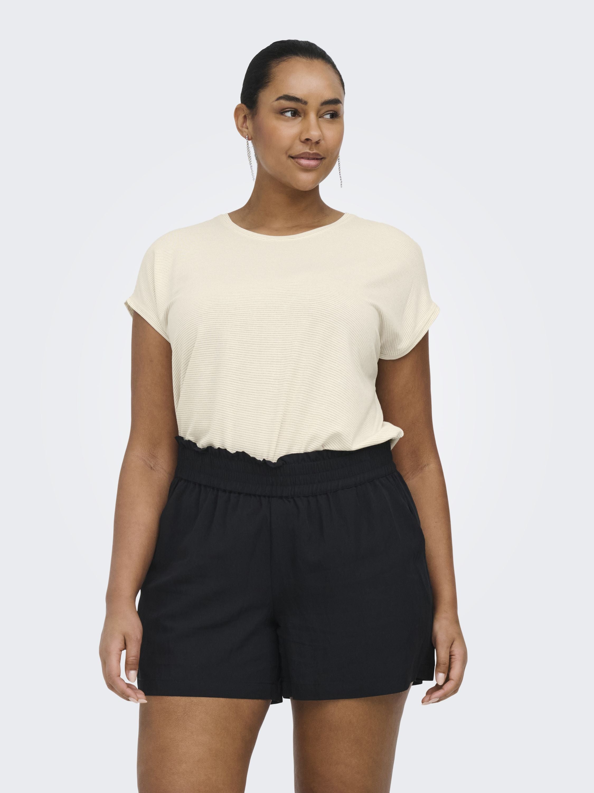 T-Shirt CLAUDIA - Cloud Dancer/GOLD LUREX STRIPE - Beige