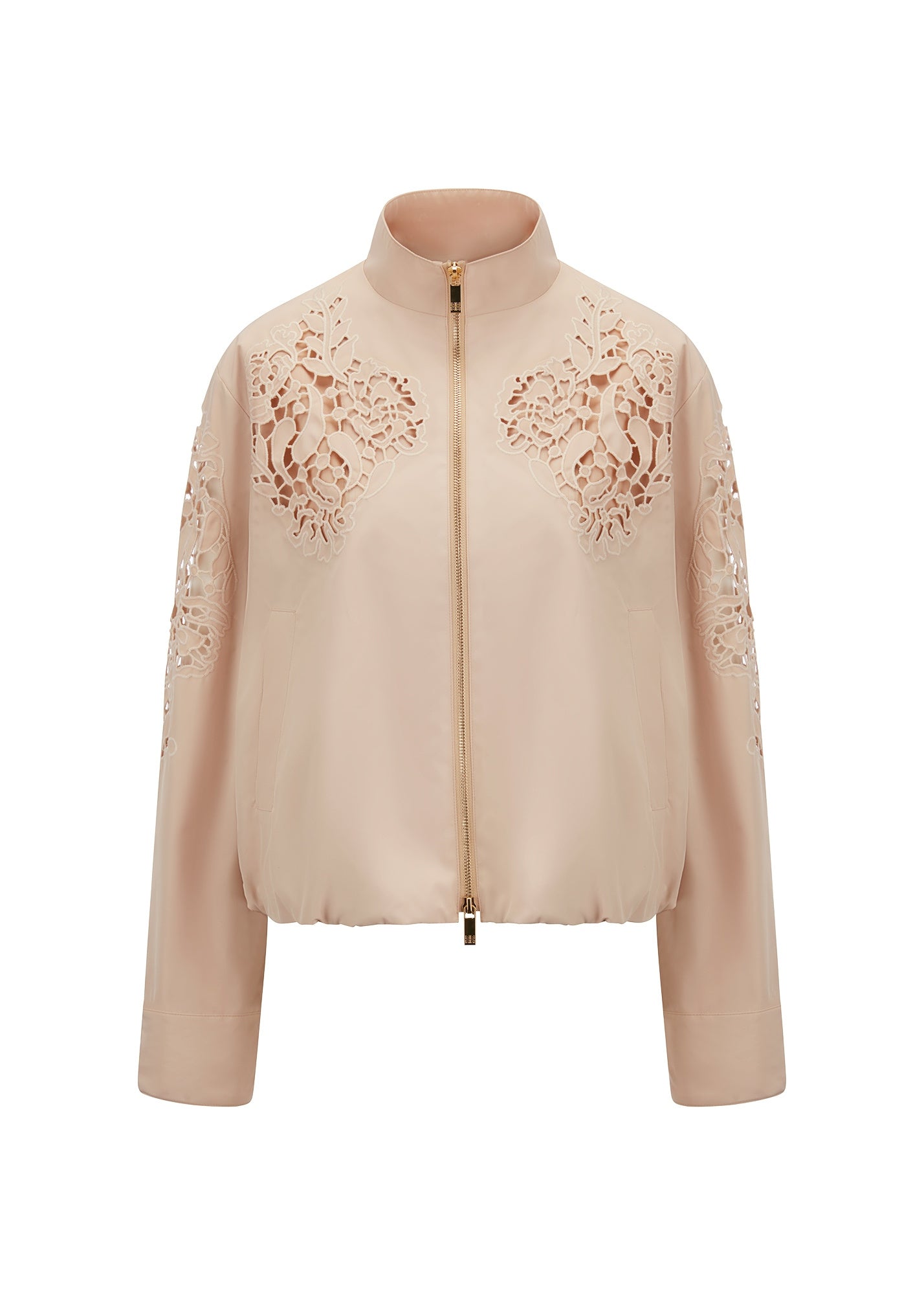 Blouson-Jacke mit Lochstick-Detail - 840-straw - Beige