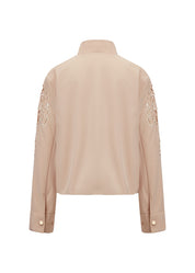 Blouson-Jacke mit Lochstick-Detail - 840-straw - Beige