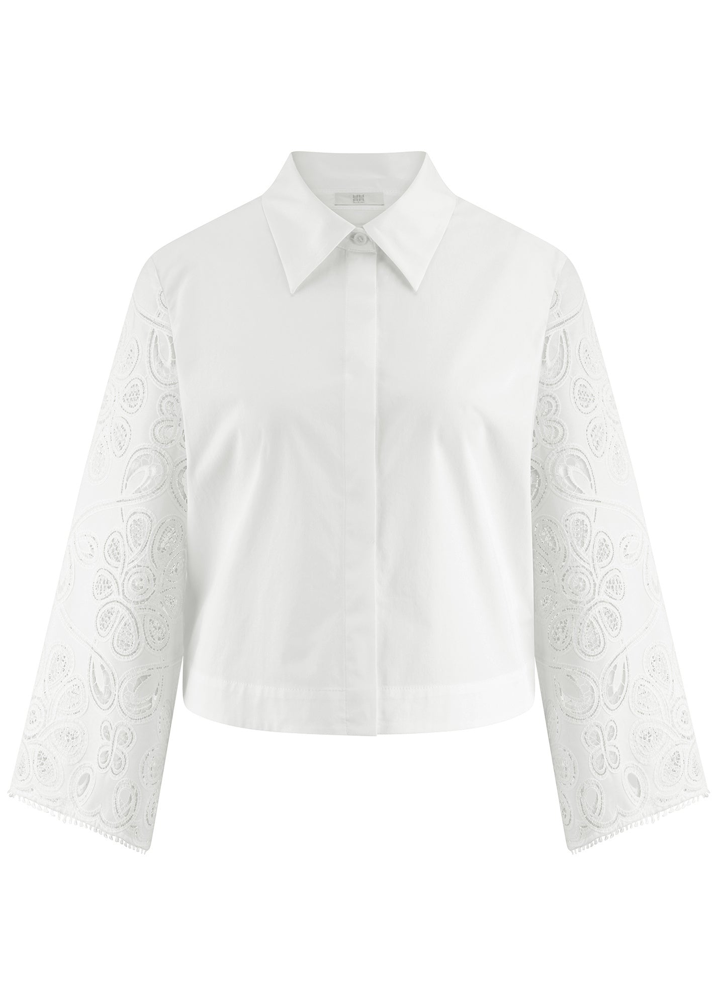 Baumwollbluse mit Spitze - 110-offwhite - Weiß