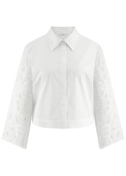 Baumwollbluse mit Spitze - 110-offwhite - Weiß