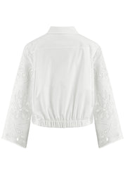 Baumwollbluse mit Spitze - 110-offwhite - Weiß