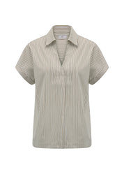 Bluse gestreift mit V-Ausschnitt - 860-straw patterned - Beige
