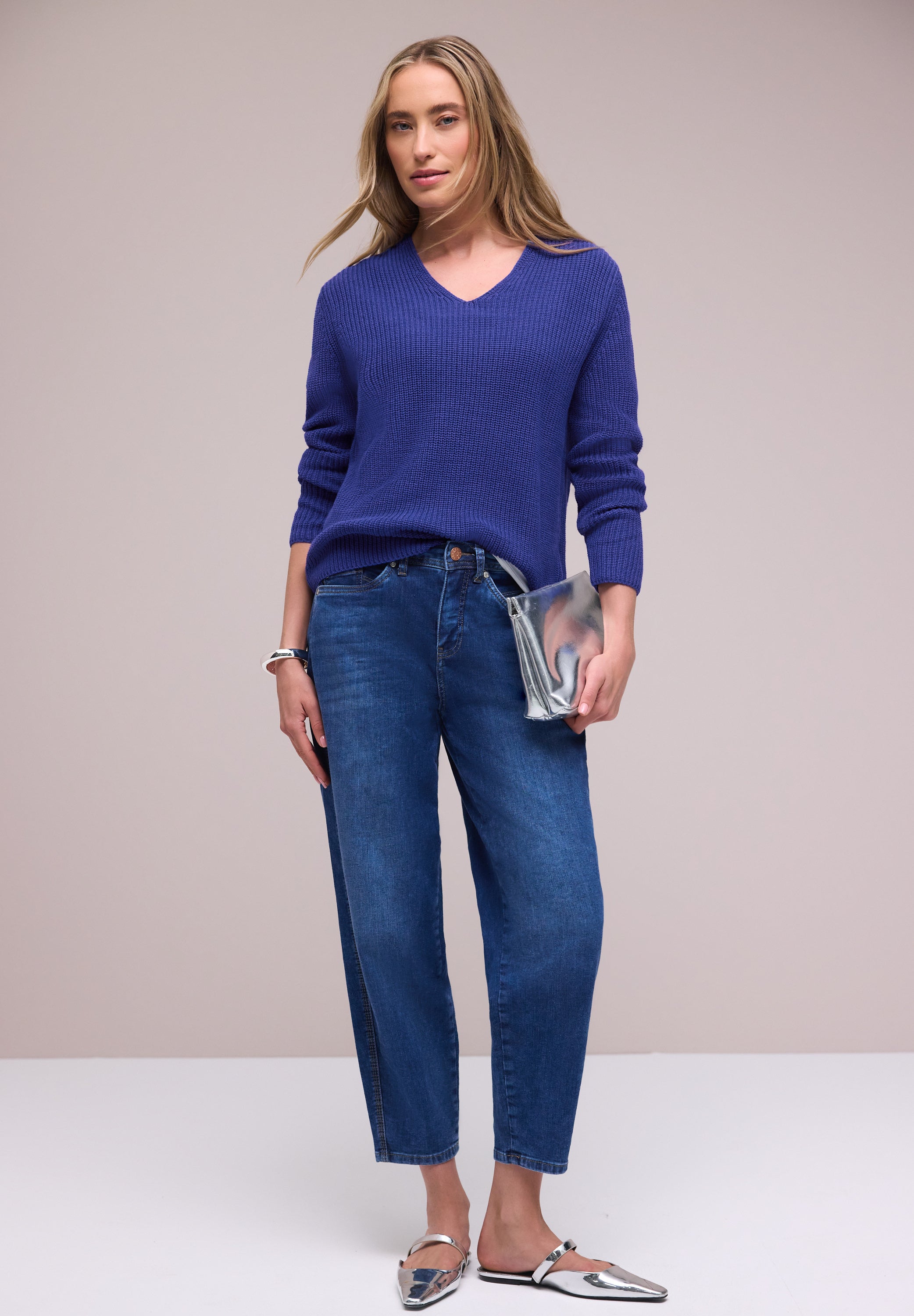 Strickpullover aus Baumwollmix - 17396-amparo blue - Blau