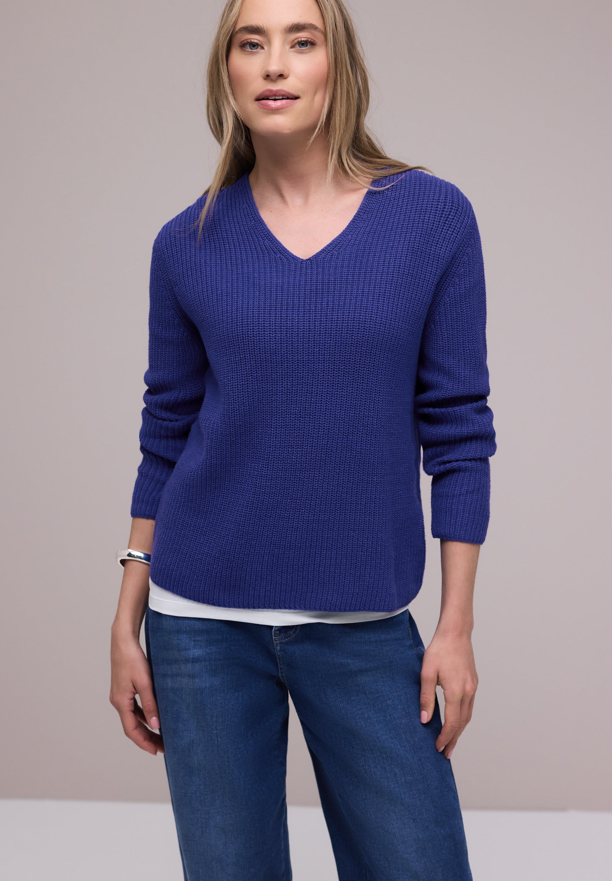 Strickpullover aus Baumwollmix - 17396-amparo blue - Blau