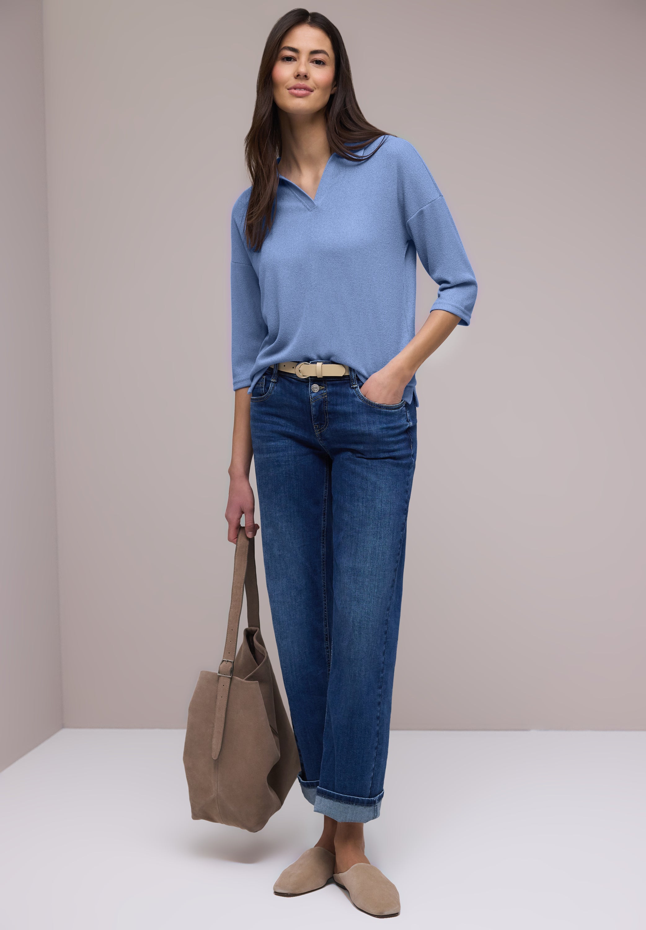 Langarmshirt aus Viskose - 17453-bonnet blue - Blau