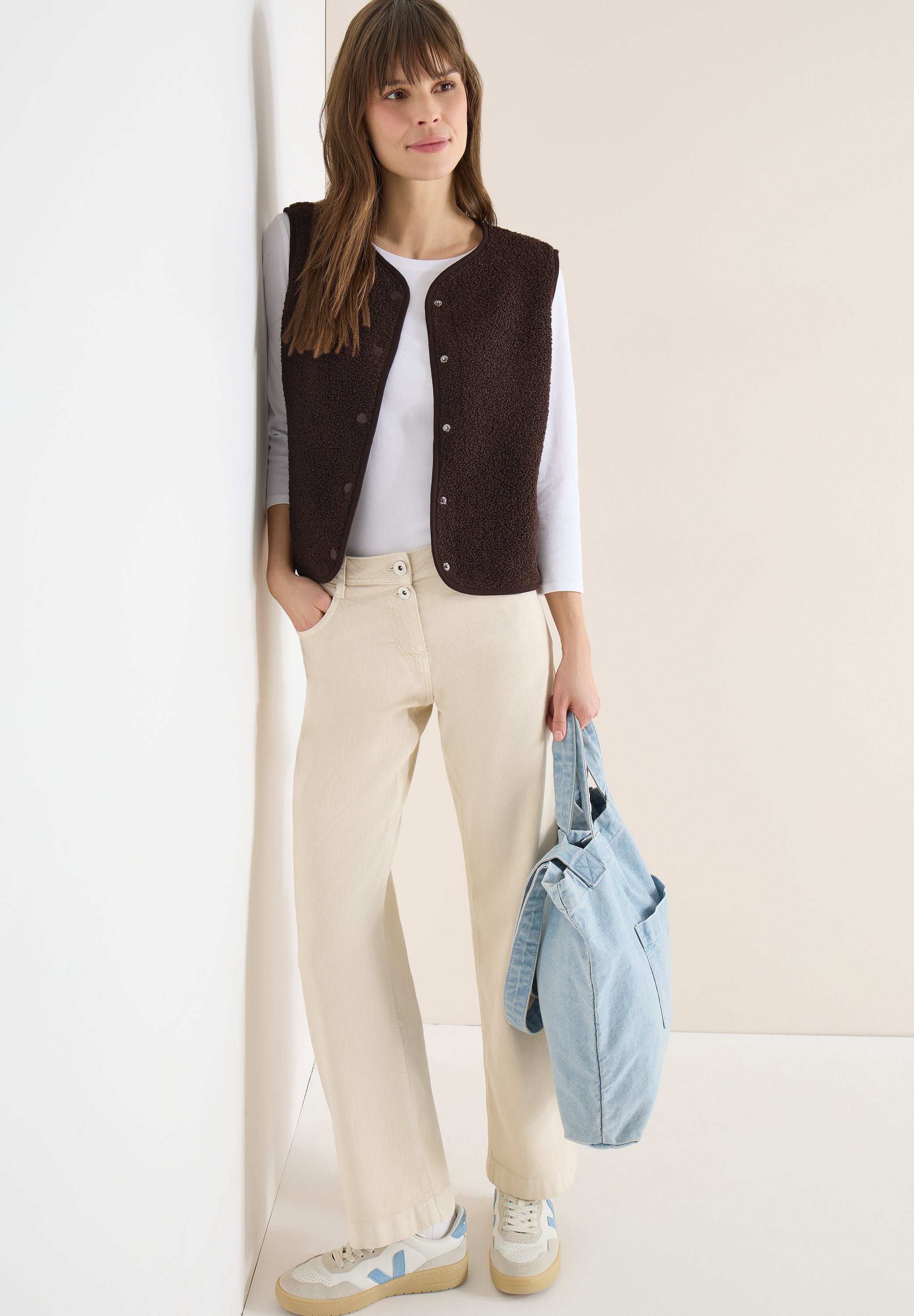 Teddyweste mit V-Ausschnitt - 17493 macchiato brown - Braun