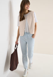 Teddyweste mit V-Ausschnitt - 15641 teddy vanilla white - Creme