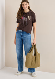 T-Shirt Regular Fit mit Kapuze - 37493 macchiato brown - Braun