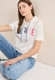 T-Shirt Regular Fit mit Kapuze - 33474 vanilla white - Weiß