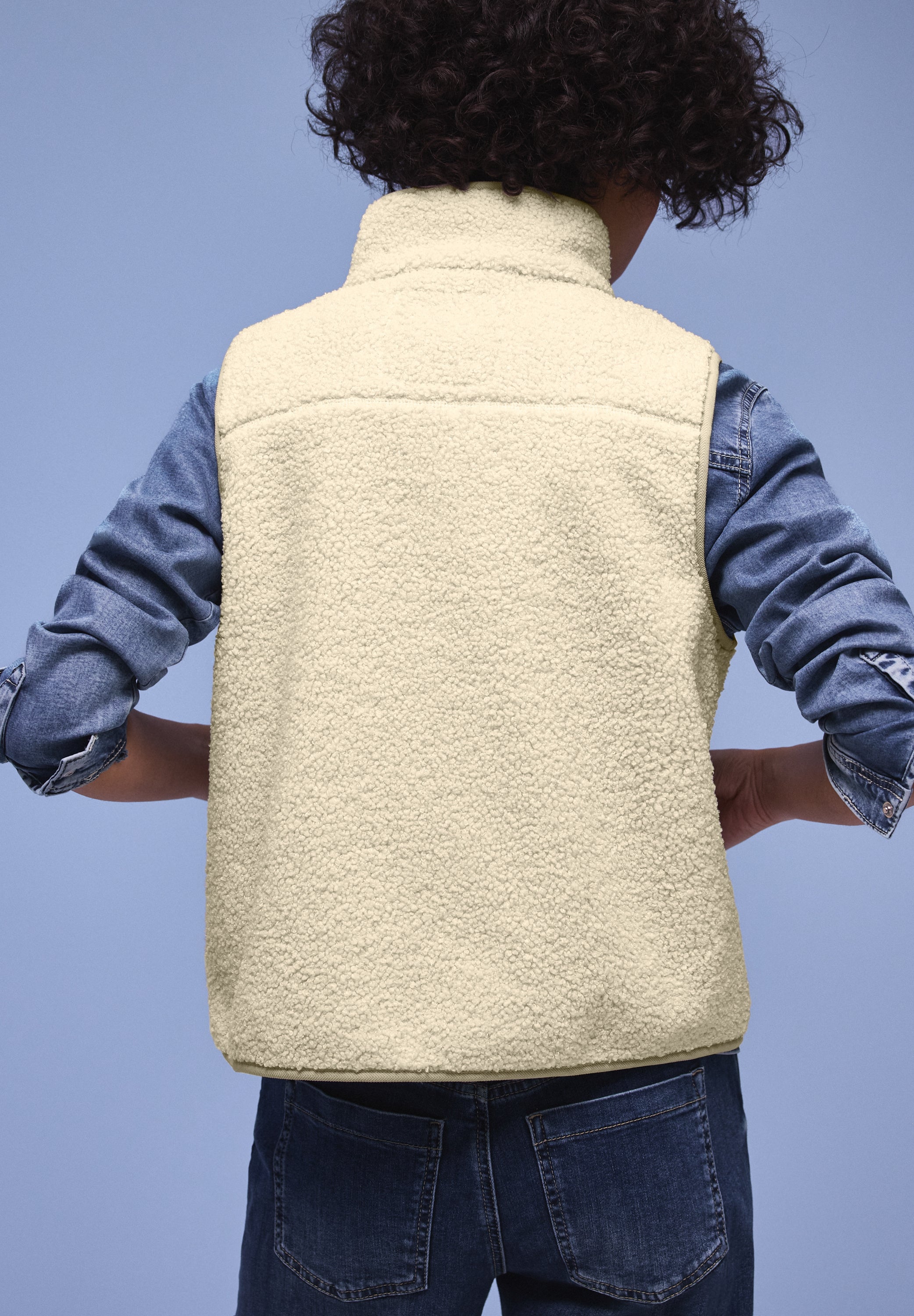 Teddy-Weste mit Stehkragen - 14035-eggshell ecru - Creme