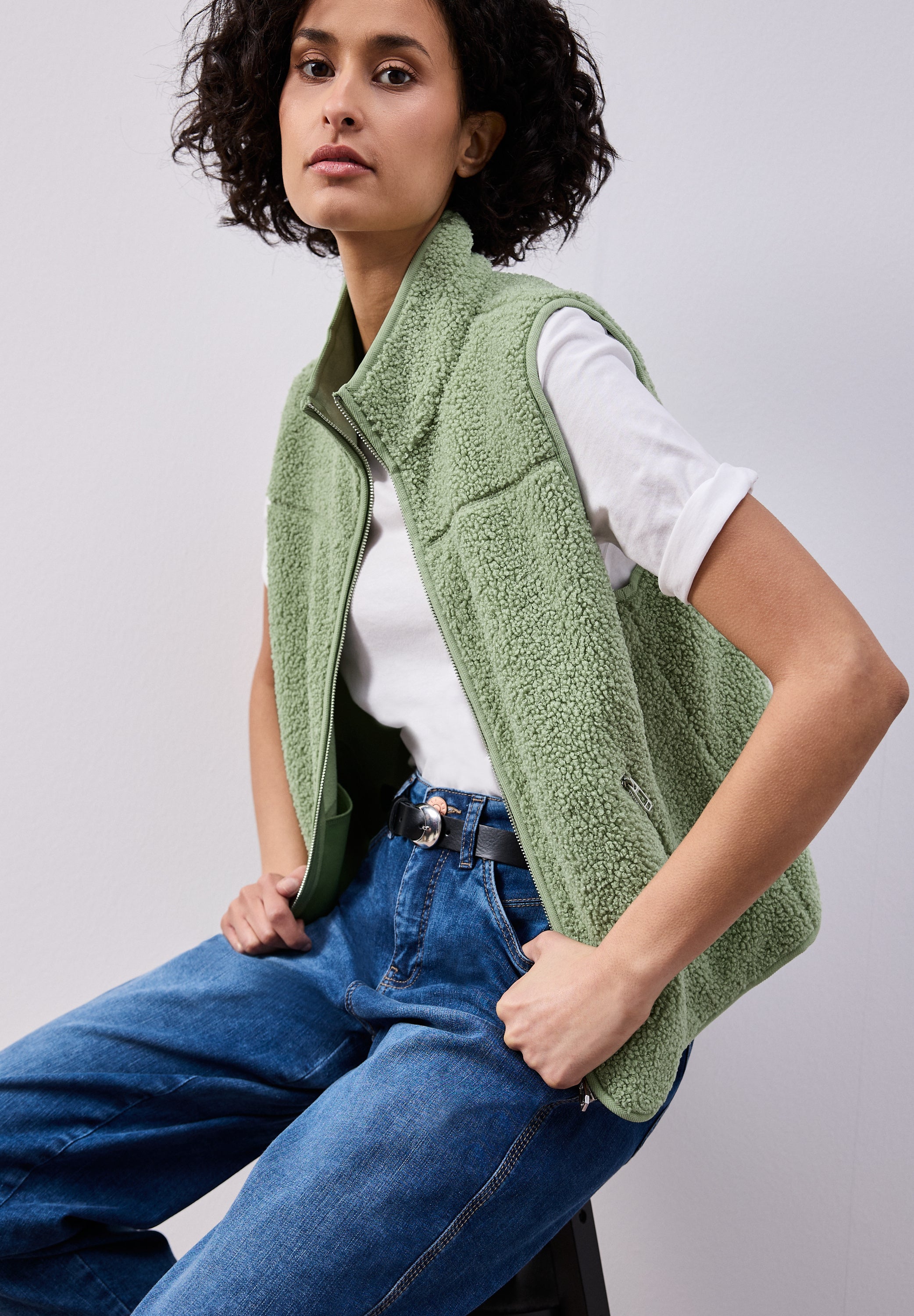 Teddy-Weste mit Stehkragen - 17225-Bright Pistachio - Grün