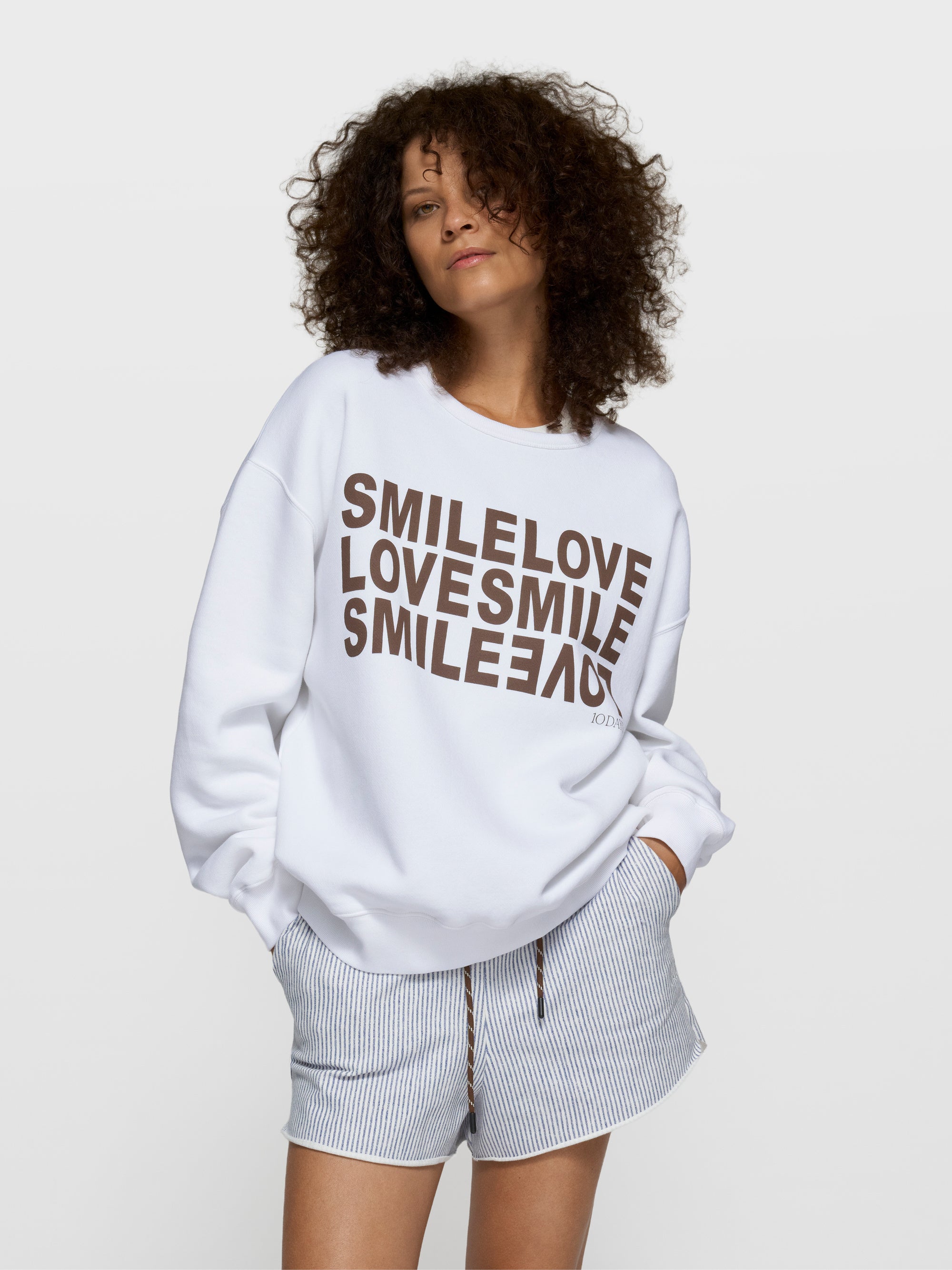 Sweatshirt oversized aus Baumwollmix - 1001-white - Weiß