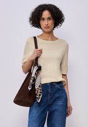 T-Shirt aus Viskosemix - 17514-smoke beige mel. - Beige