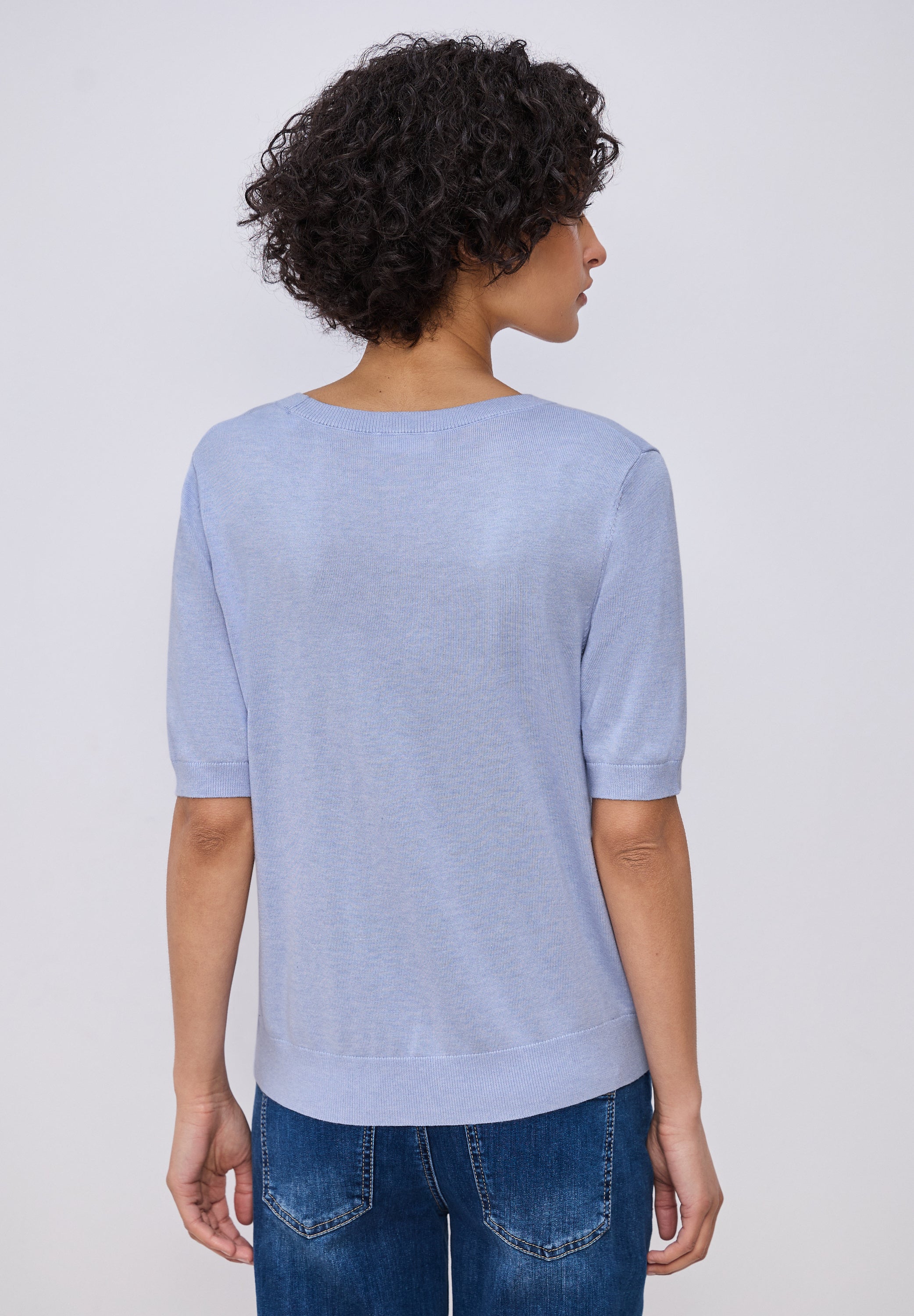 T-Shirt aus Viskosemix - 17511-cashmere blue mel. - Blau