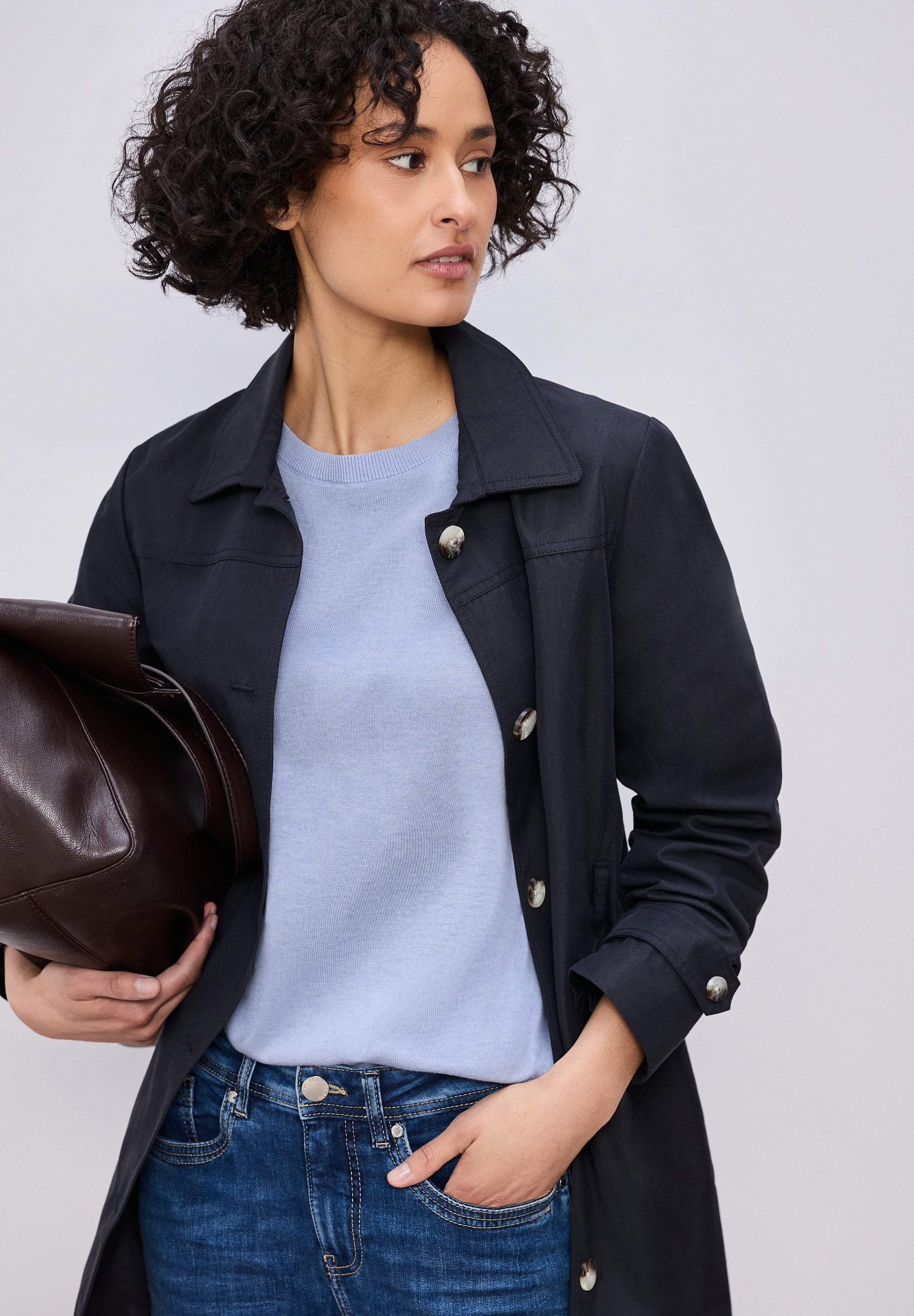 T-Shirt aus Viskosemix - 17511-cashmere blue mel. - Blau