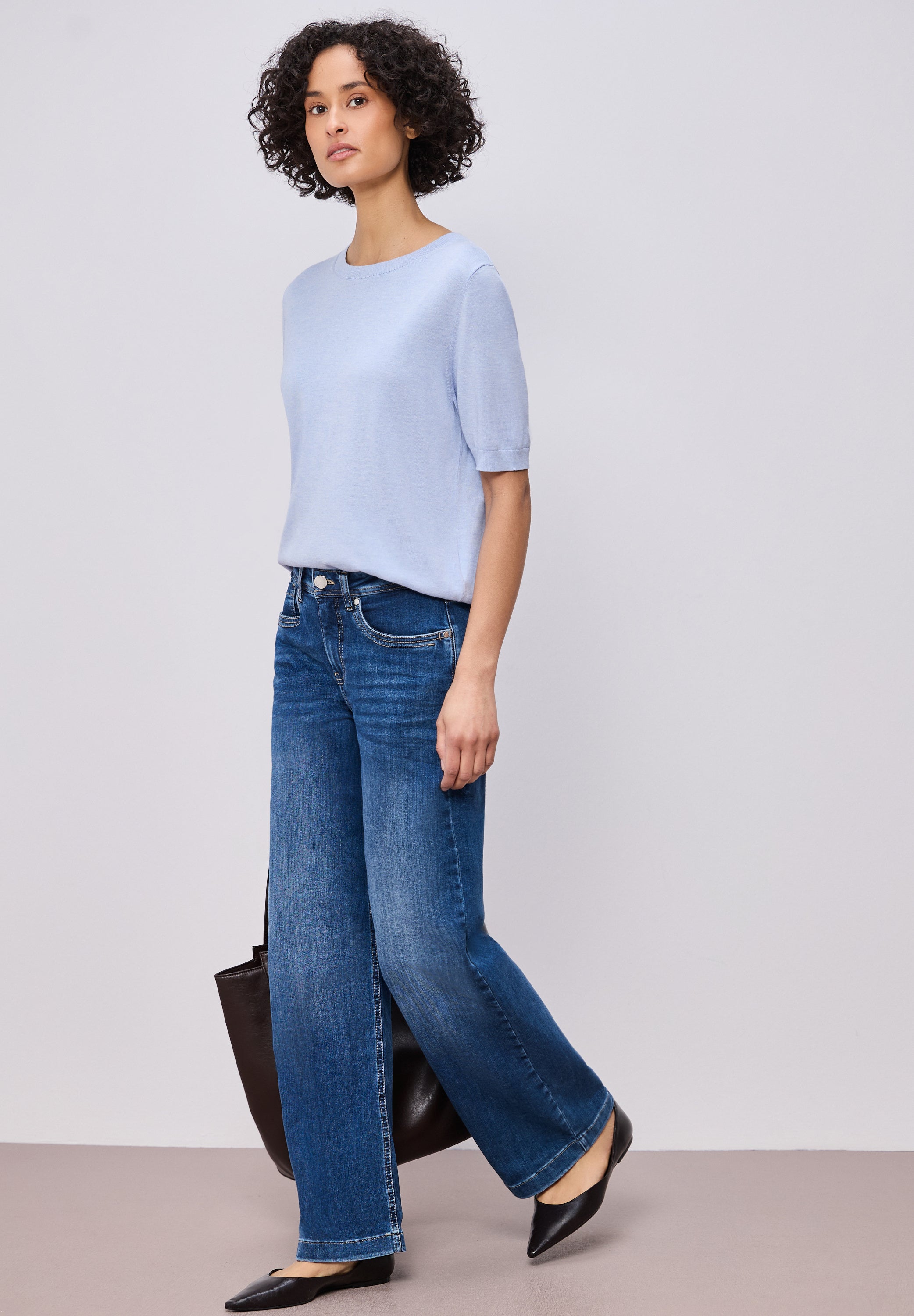 T-Shirt aus Viskosemix - 17511-cashmere blue mel. - Blau