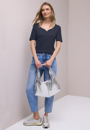 T-Shirt aus Baumwollmix - 17502-shadowed navy - Blau