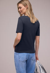 T-Shirt aus Baumwollmix - 17502-shadowed navy - Blau