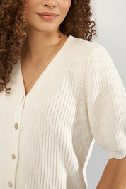 Strickcardigan aus Baumwollmix - 9001 - Creme