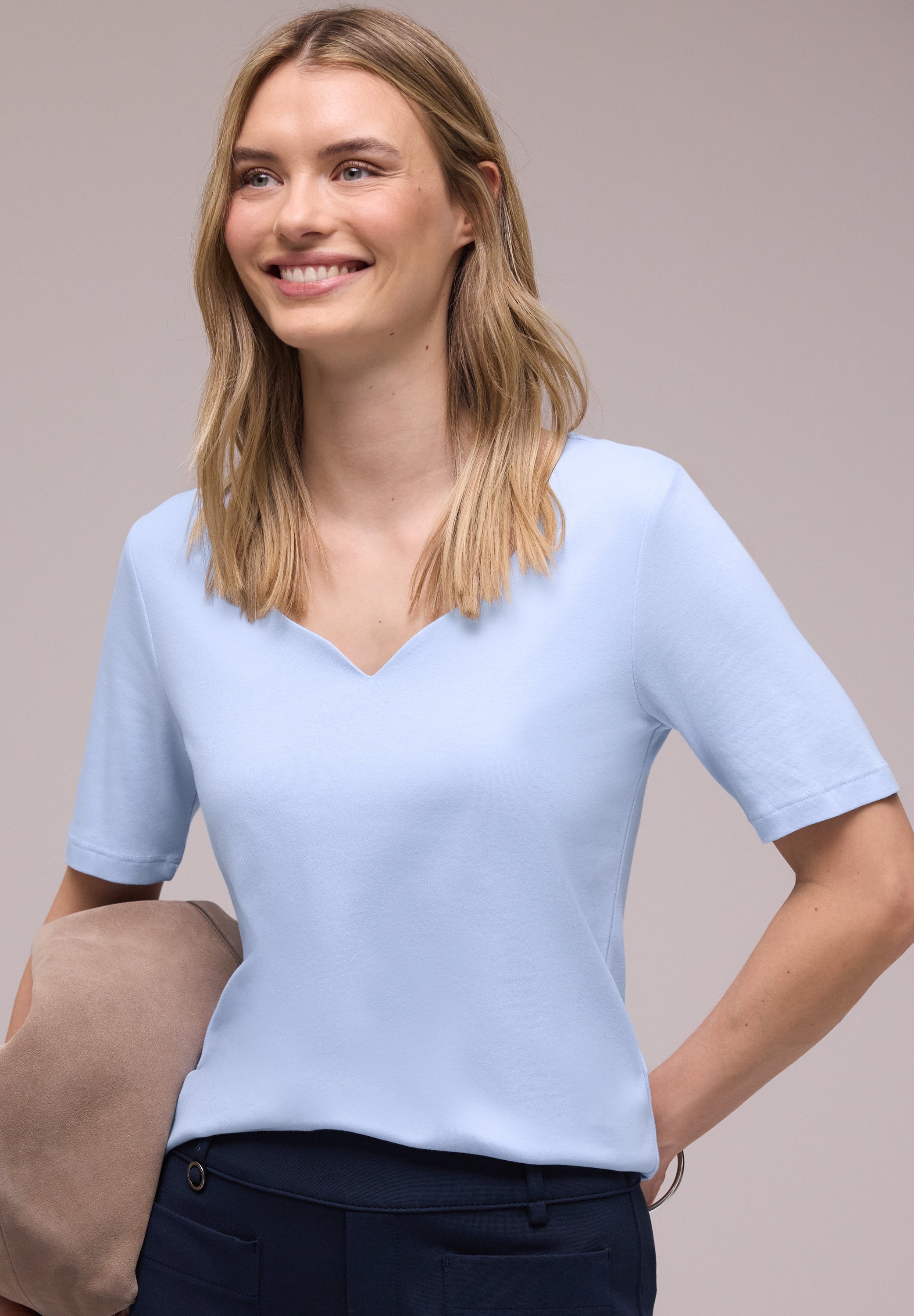 T-Shirt aus Baumwollmix - 17501-cashmere blue - Blau