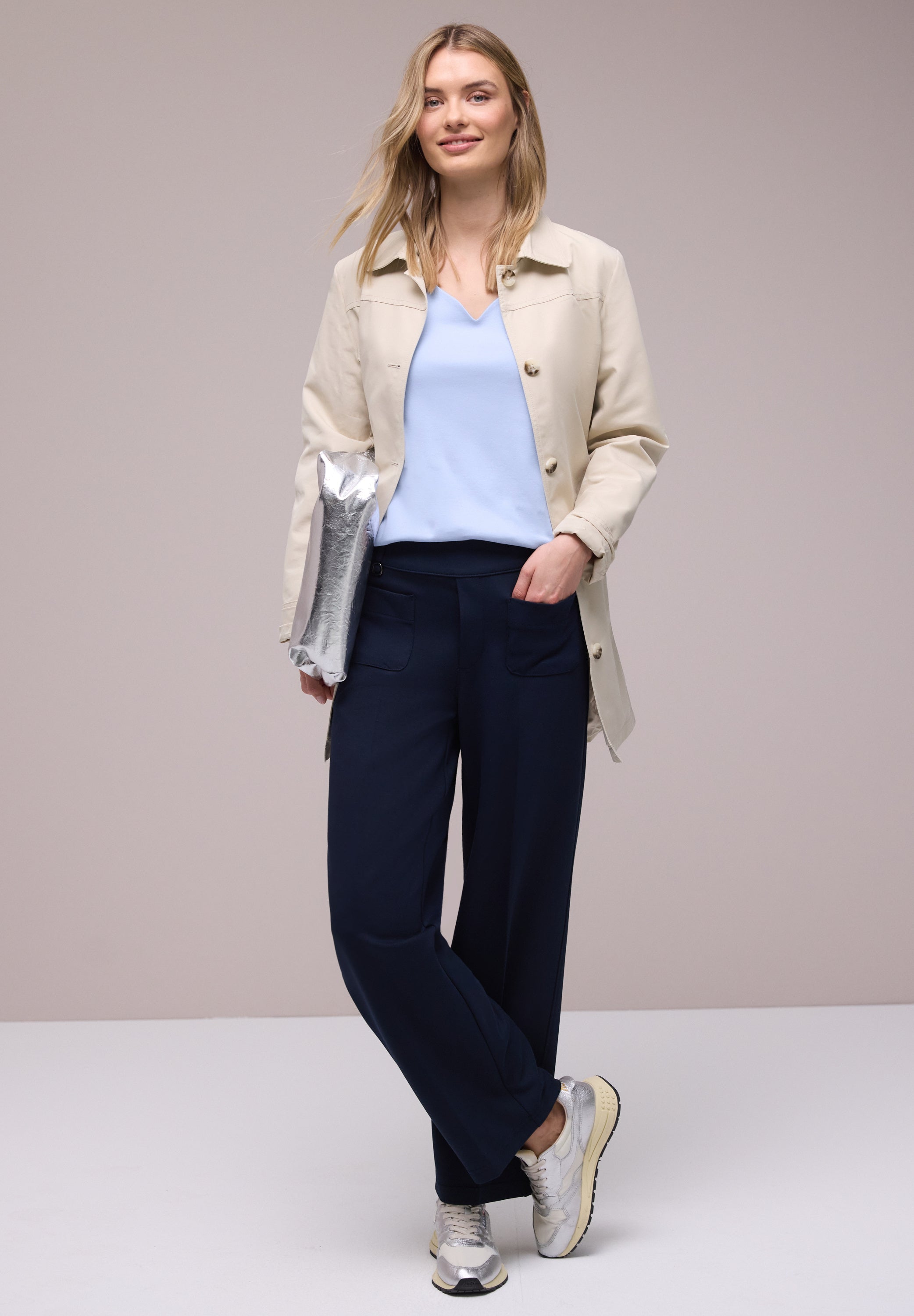 T-Shirt aus Baumwollmix - 17501-cashmere blue - Blau