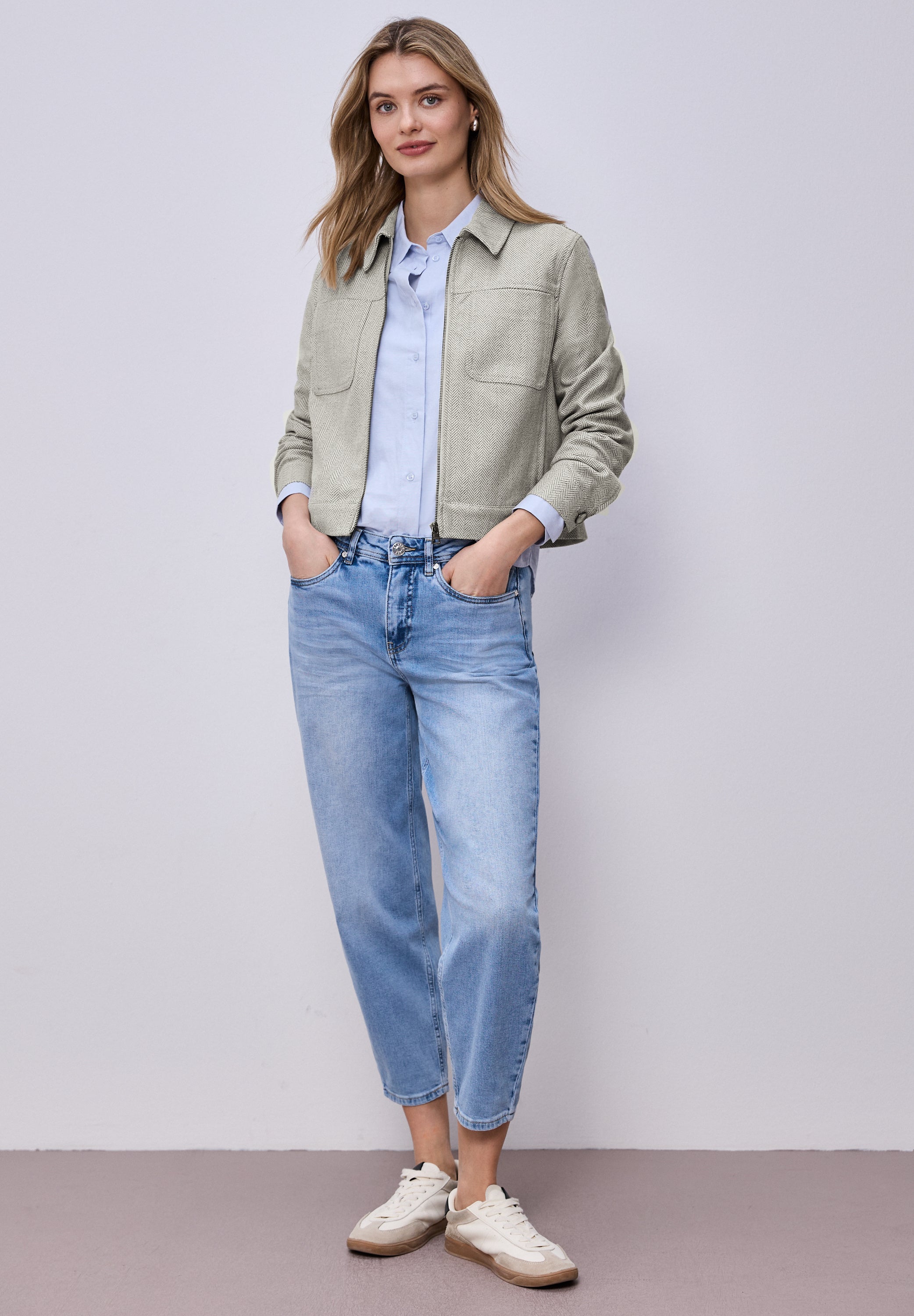 Jacke mit Fischgrätmuster - 27499-smoke beige - Beige